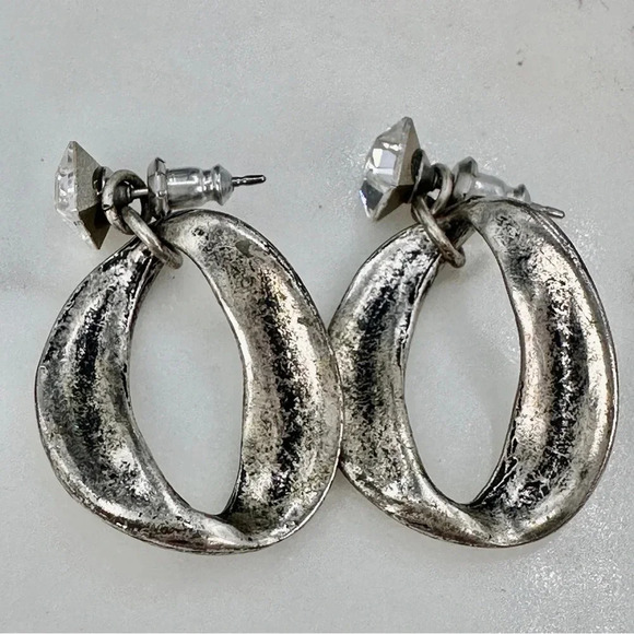 Huge Rhinestones Chunky Necklace Set Matching Earrings Antique Silver-to… - Picture 6 of 10